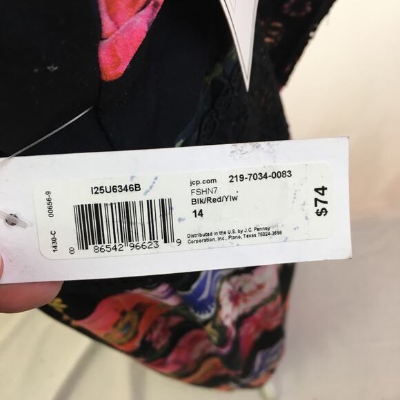 Premier Amour Floral Dress Black Red Yellow 14 - Picture 12 of 13